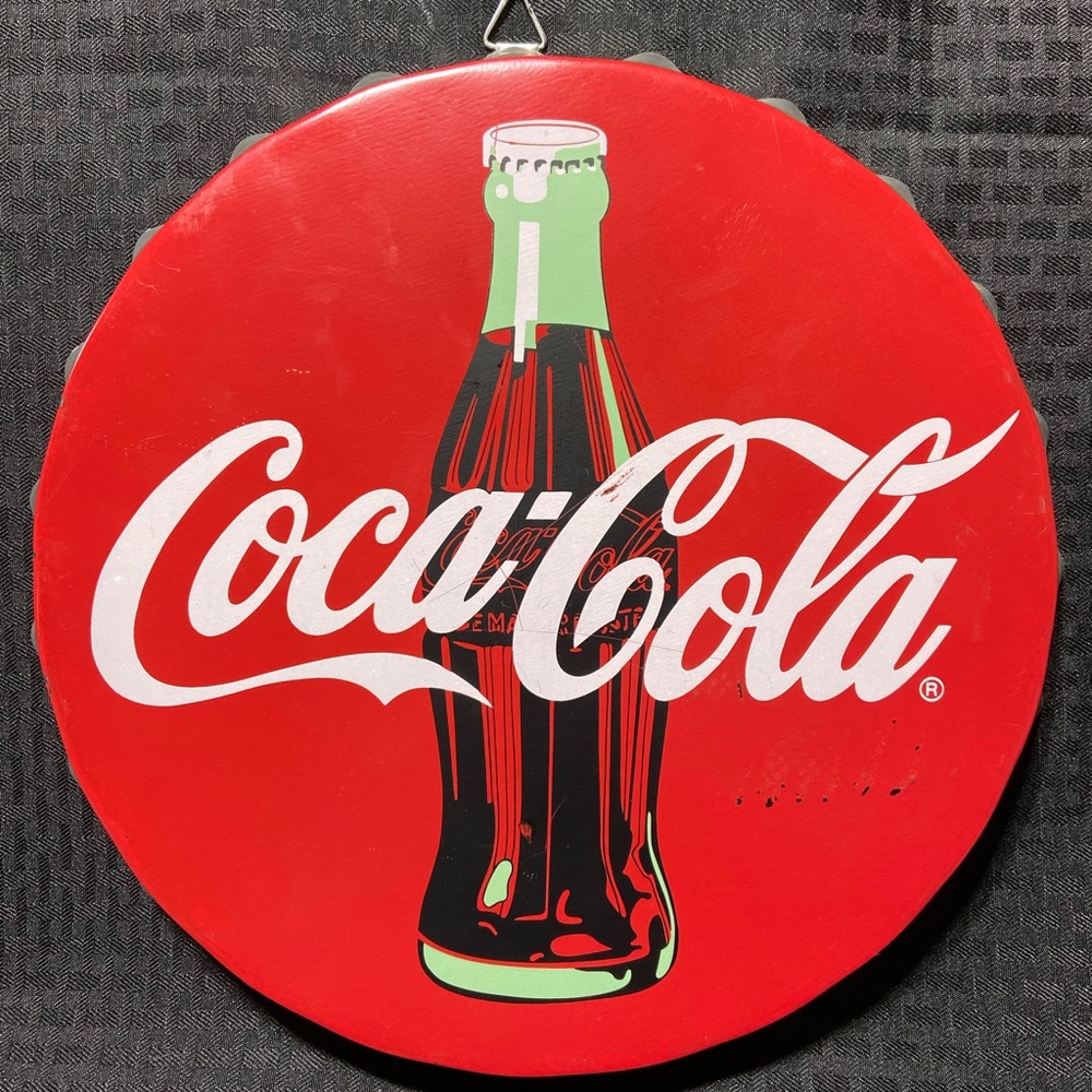 Coca-Cola Red and Green Bottle Sign Bottle Cap Shaped
